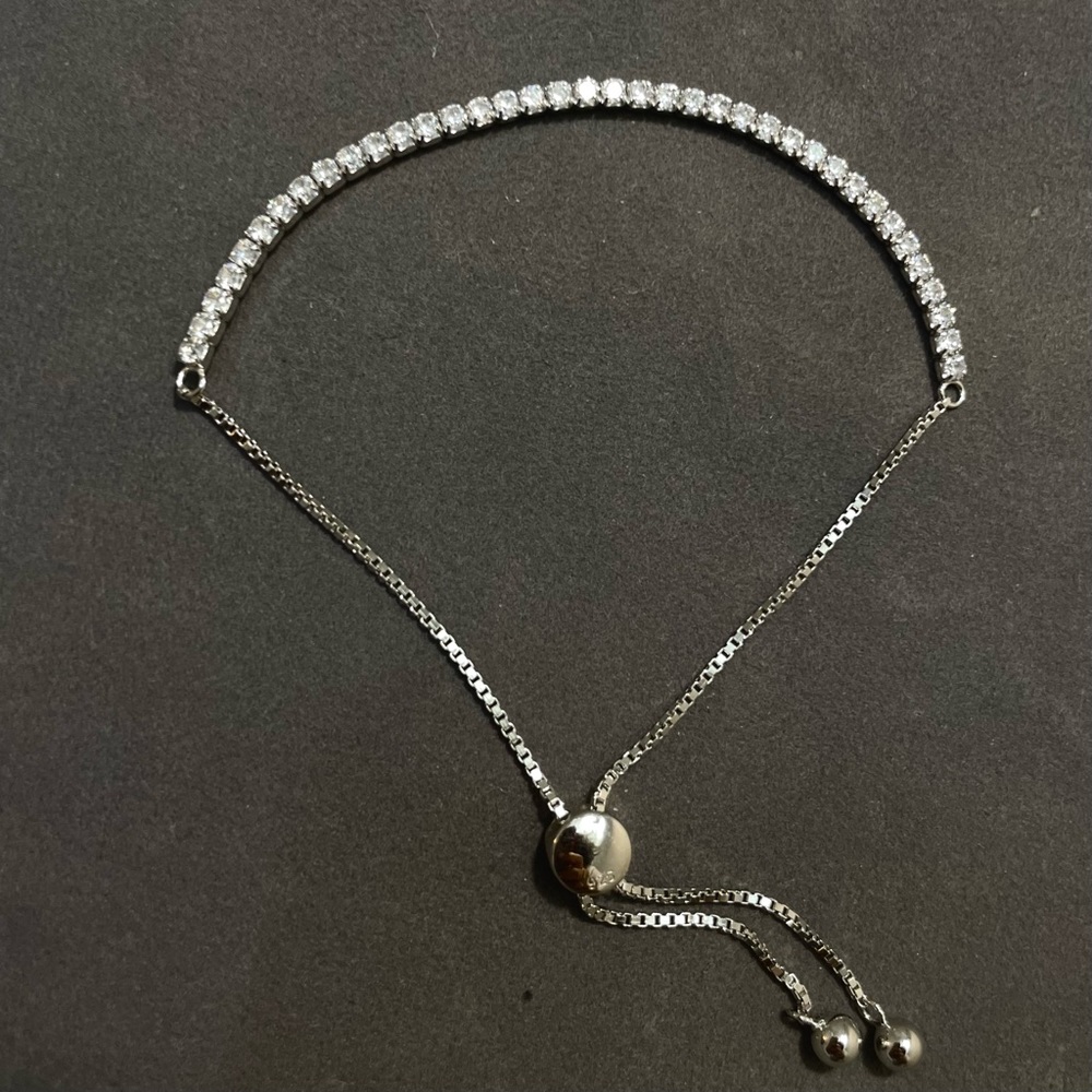 New Tennis Chain Bracelet Adjustable Sterling Silver Diamond